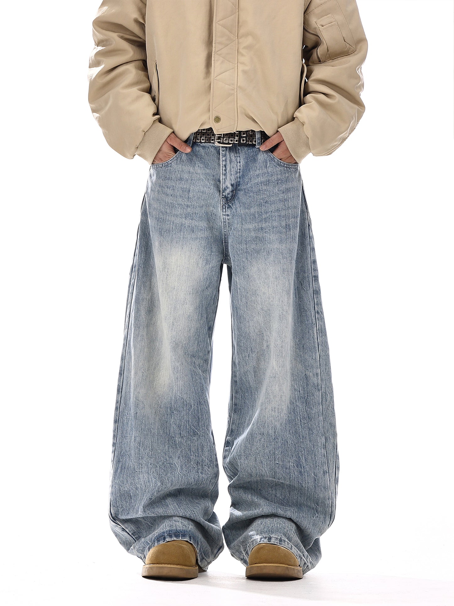 Deconstructed Washed Wide-Leg Denim Jeans WN15130