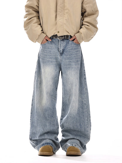 Deconstructed Washed Wide-Leg Denim Jeans WN15130