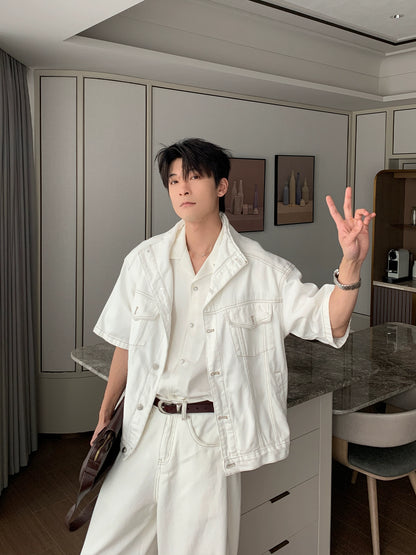 Denim Shirt Jacket & Wide Leg Denim Jeans Setup WN20451