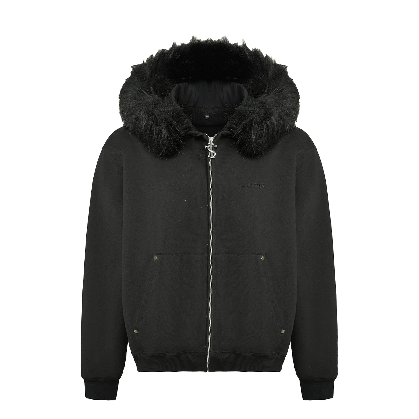 Detachable Fake Fur Collar Zipper Hoodie WN11976