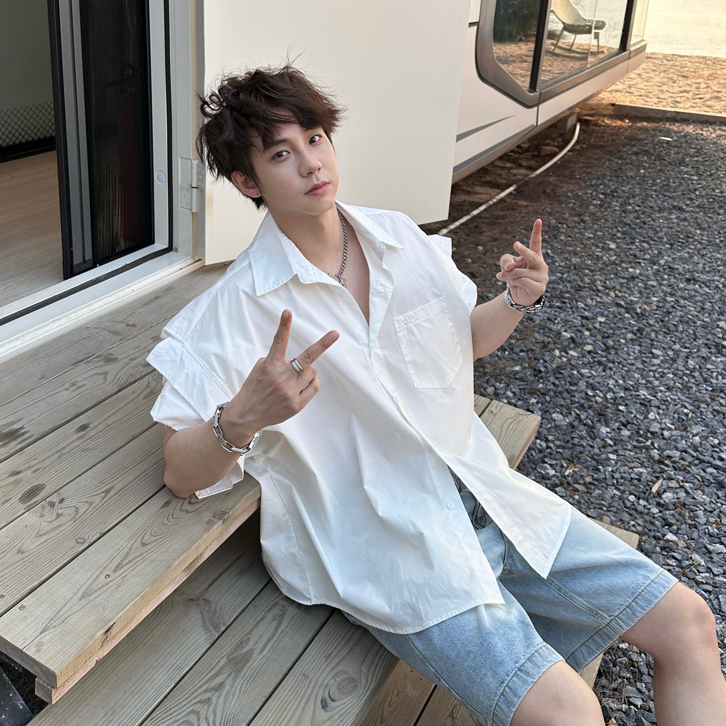 Oversize Rolled Short Sleeve Shirt WN25190