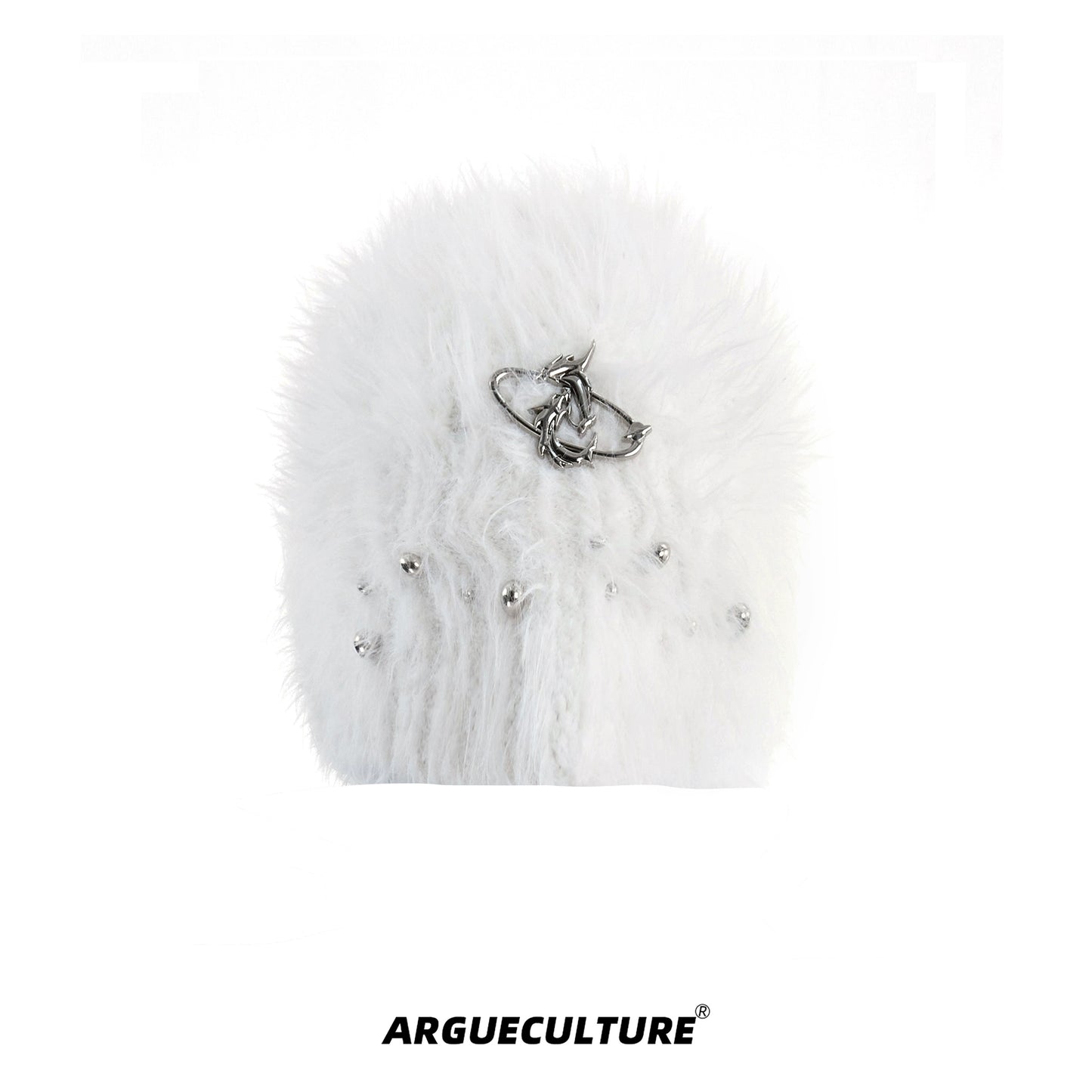 Pearl-Embellished Fuzzy Knit Hat WN10877