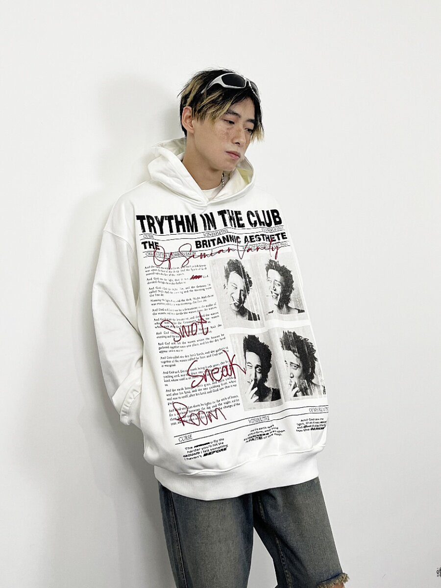 Letter Photo Print Oversize Hoodie WN24290