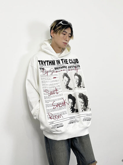 Letter Photo Print Oversize Hoodie WN24290