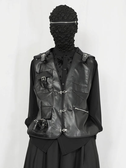 Studs Design PU Leather Short Vest Jacket WN20145