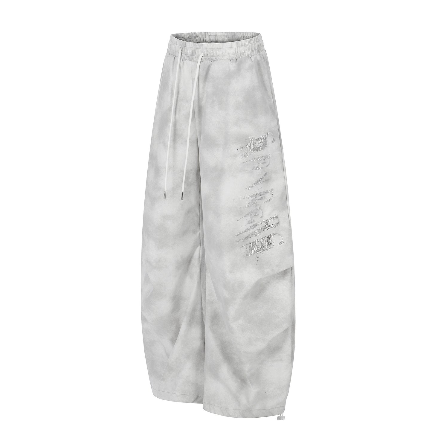 Washed Letter Print Drawstring Wide Leg Pants WN25389
