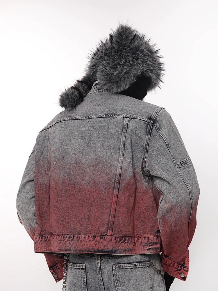 Gradient Design Denim Jacket & Zipper Design Denim Jeans Setup WN18608