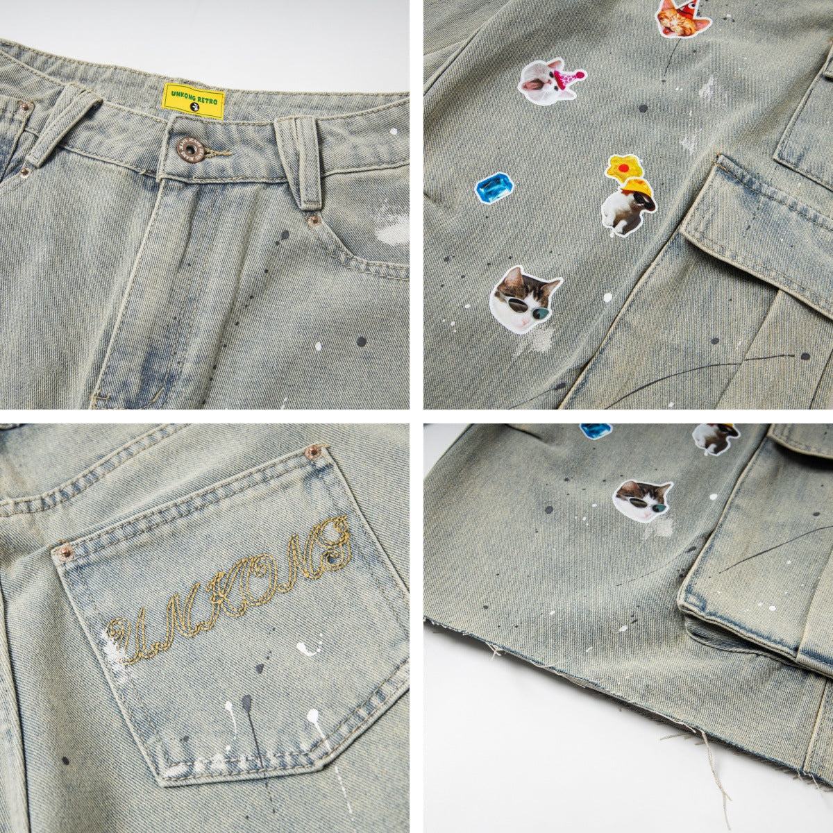 Sticker Paint Cargo Half Denim Jeans WN26747