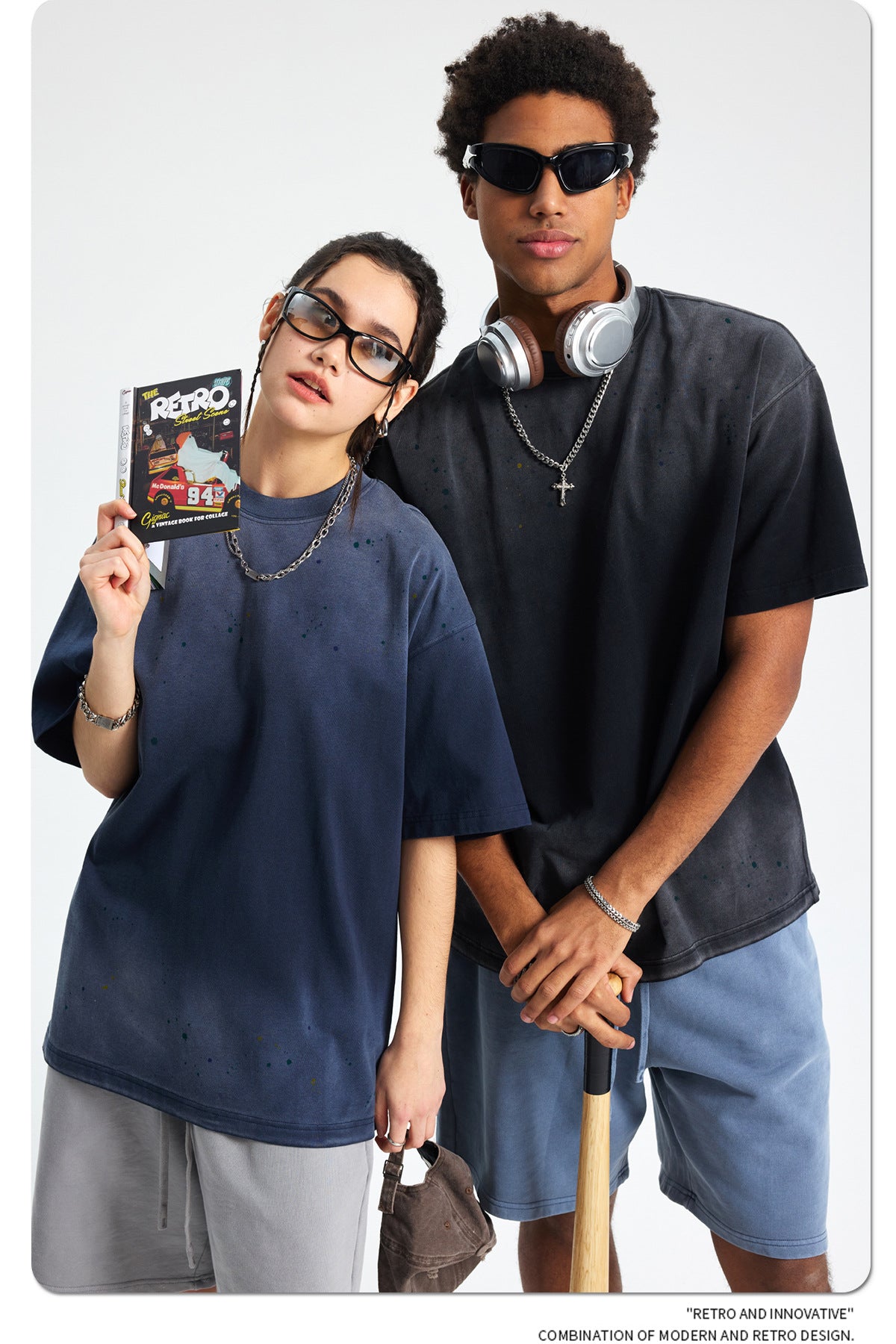 Ink Splash Spray Dye Washed Short Sleeve T-Shirt WN16275