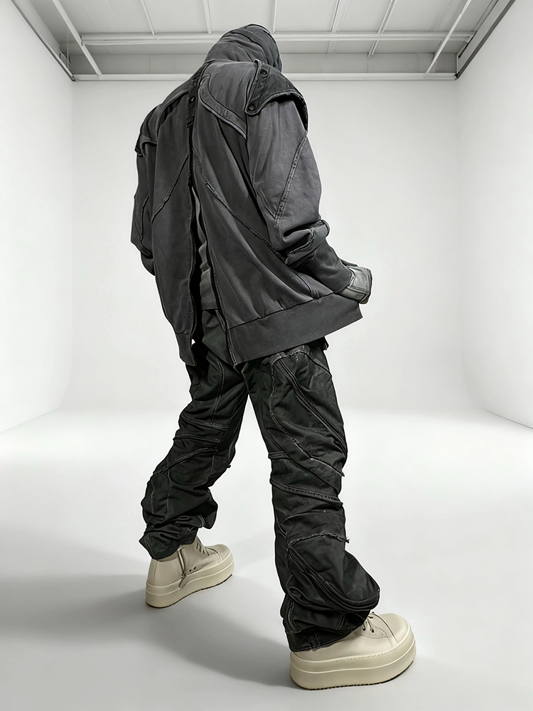 Detachable Shoulder Washed Zipper Hooded Jacket WN22001