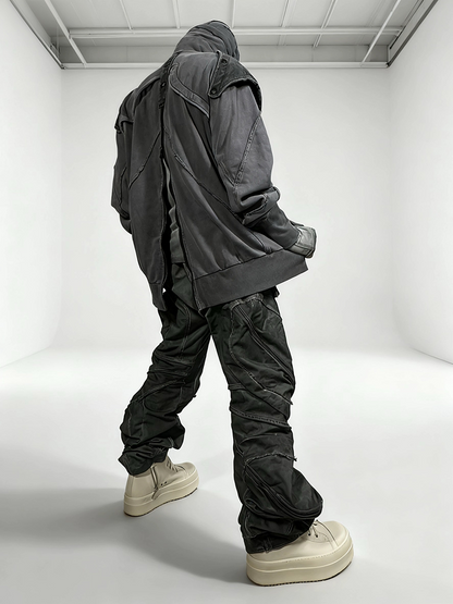 Detachable Shoulder Washed Zipper Hooded Jacket WN22001