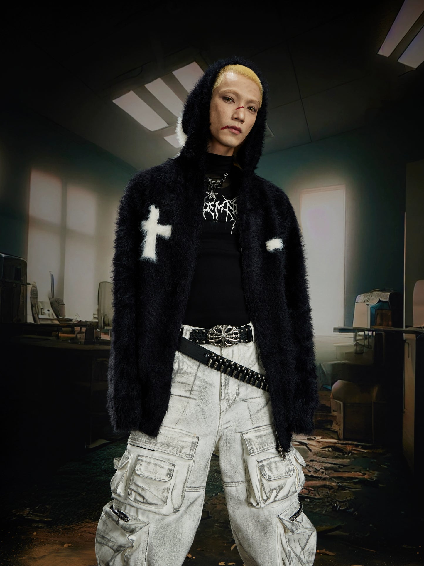 Furry Oversize Knit Hoodie WN21383