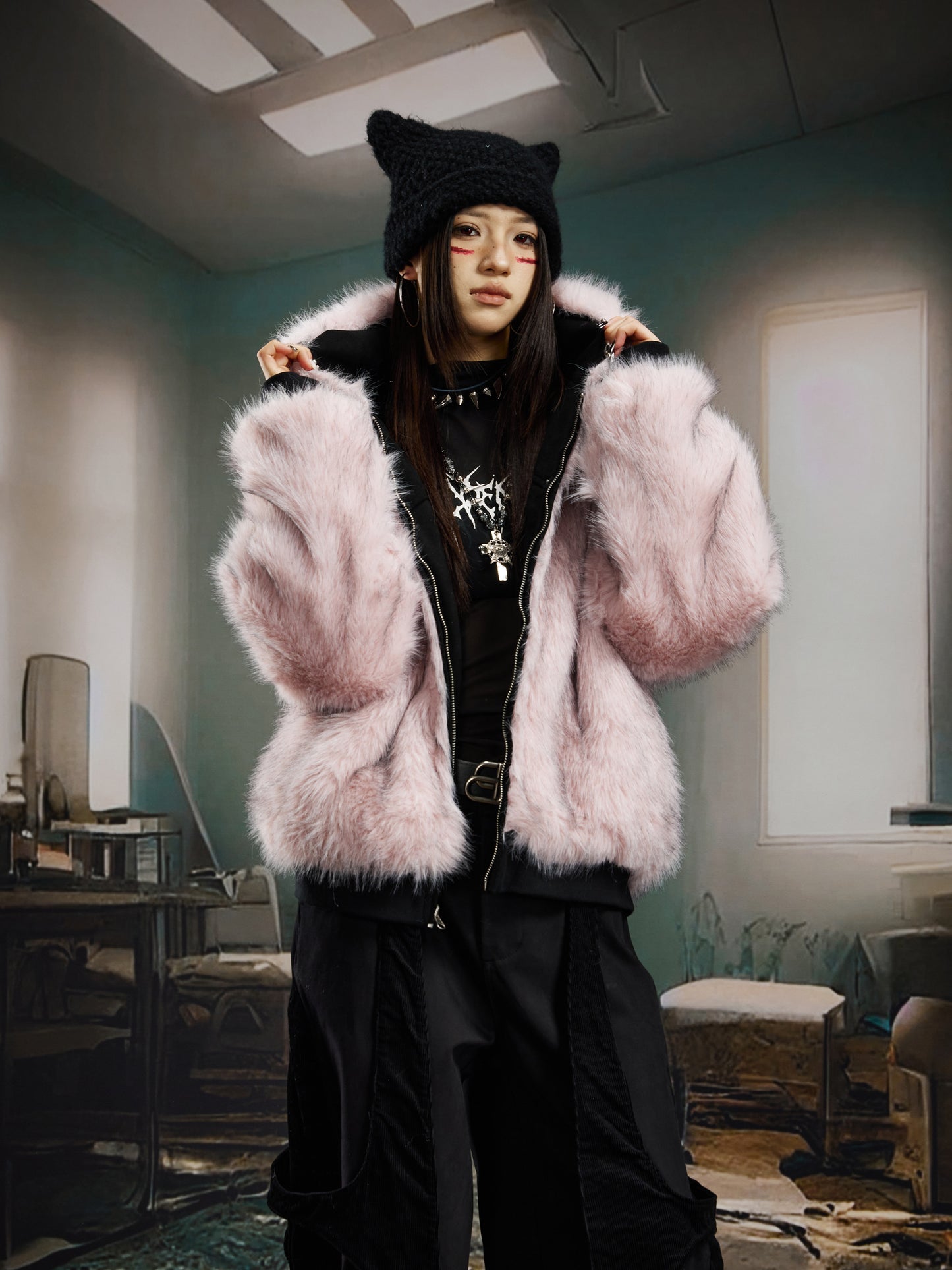 Reversible Fake Fur Zipper Jacket WN22754