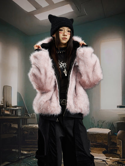 Reversible Fake Fur Zipper Jacket WN22754