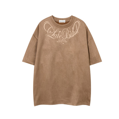 Suede Letter Print Short Sleeve T-Shirt WN25583