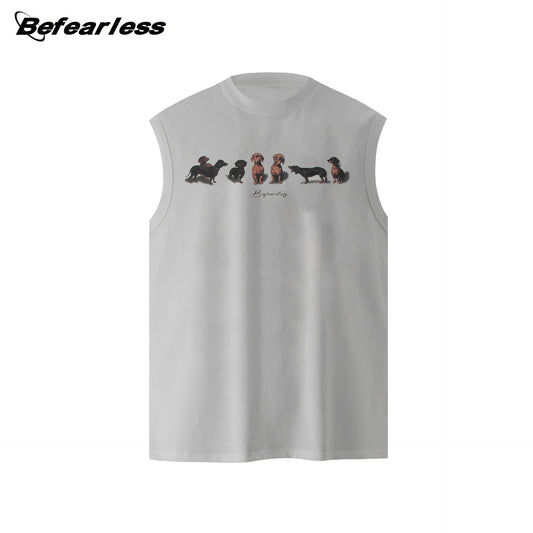 Washed Dog Print Oversize Sleeveless T-Shirt WN26413