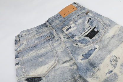 3D Print Damage Washed Wide Leg Denim Jeans WN27953