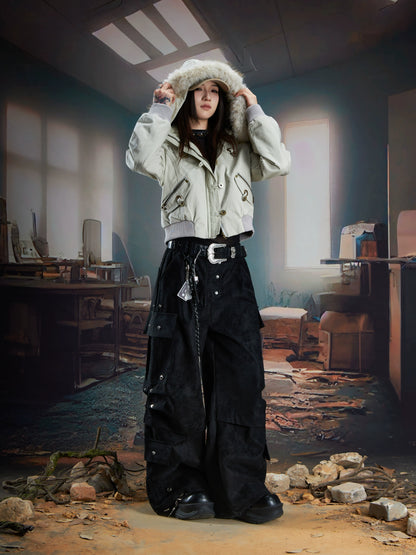 Matte Multi-Pocket Stud Pleats Cargo Pants WN21346