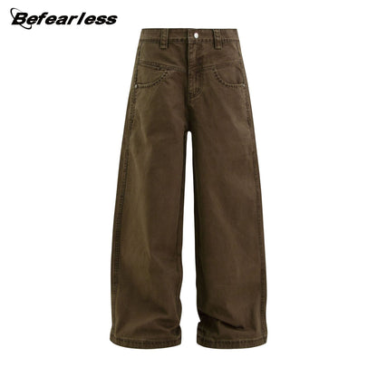 Washed Dirty Panel Wide Leg Cargo Pants WN26264