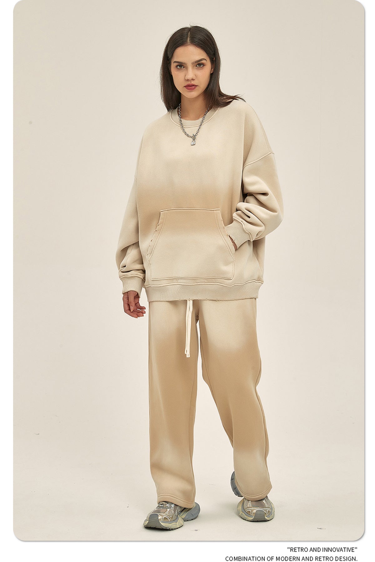 Fleece Lining Spray-dye Damage Oversize Sweatshirt WN9967