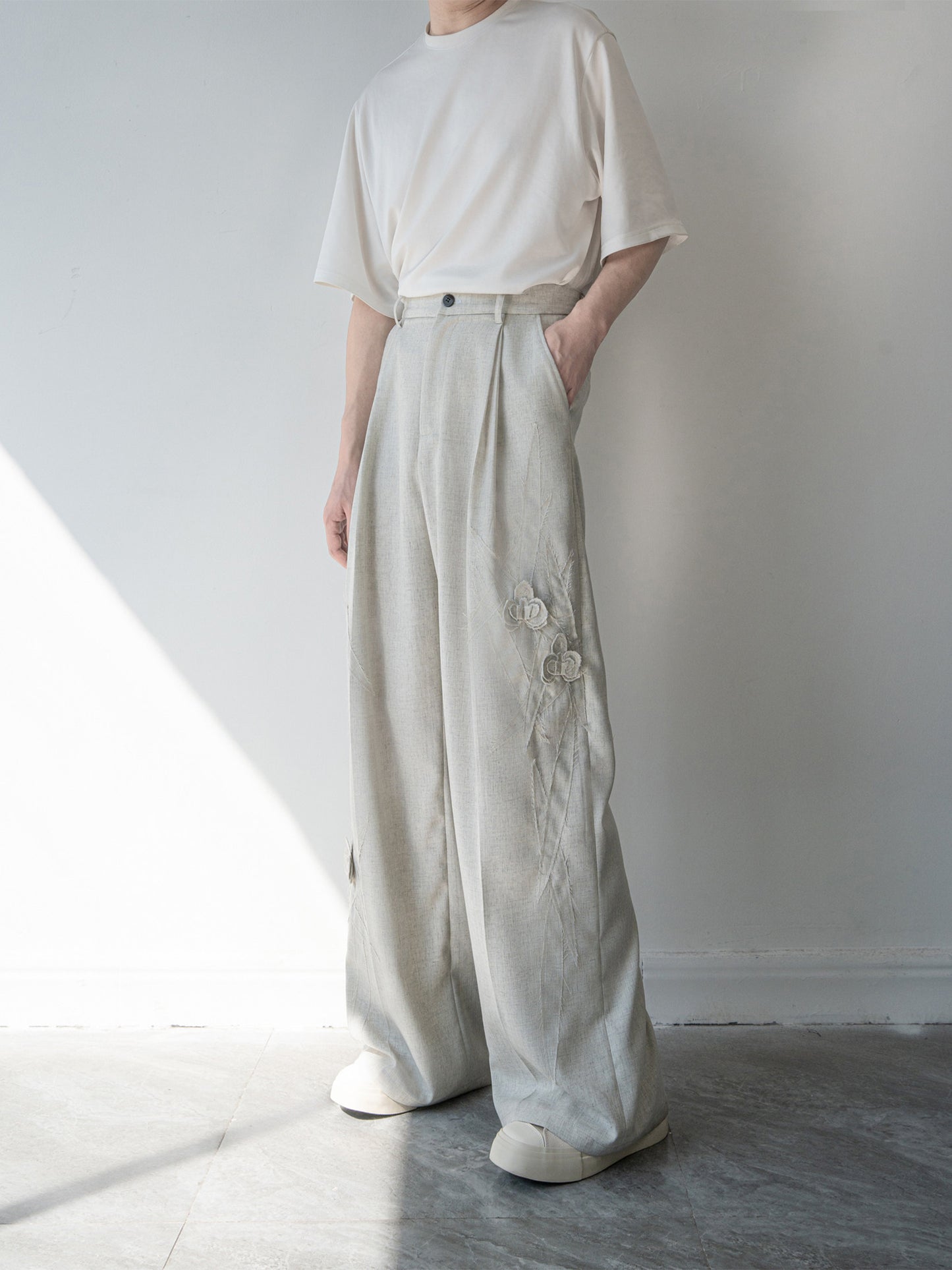 Flower Design Draped Wide Leg Trousers WN23847