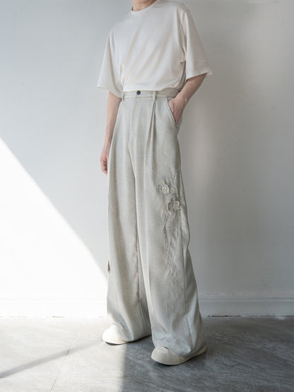 Flower Design Draped Wide Leg Trousers WN23847