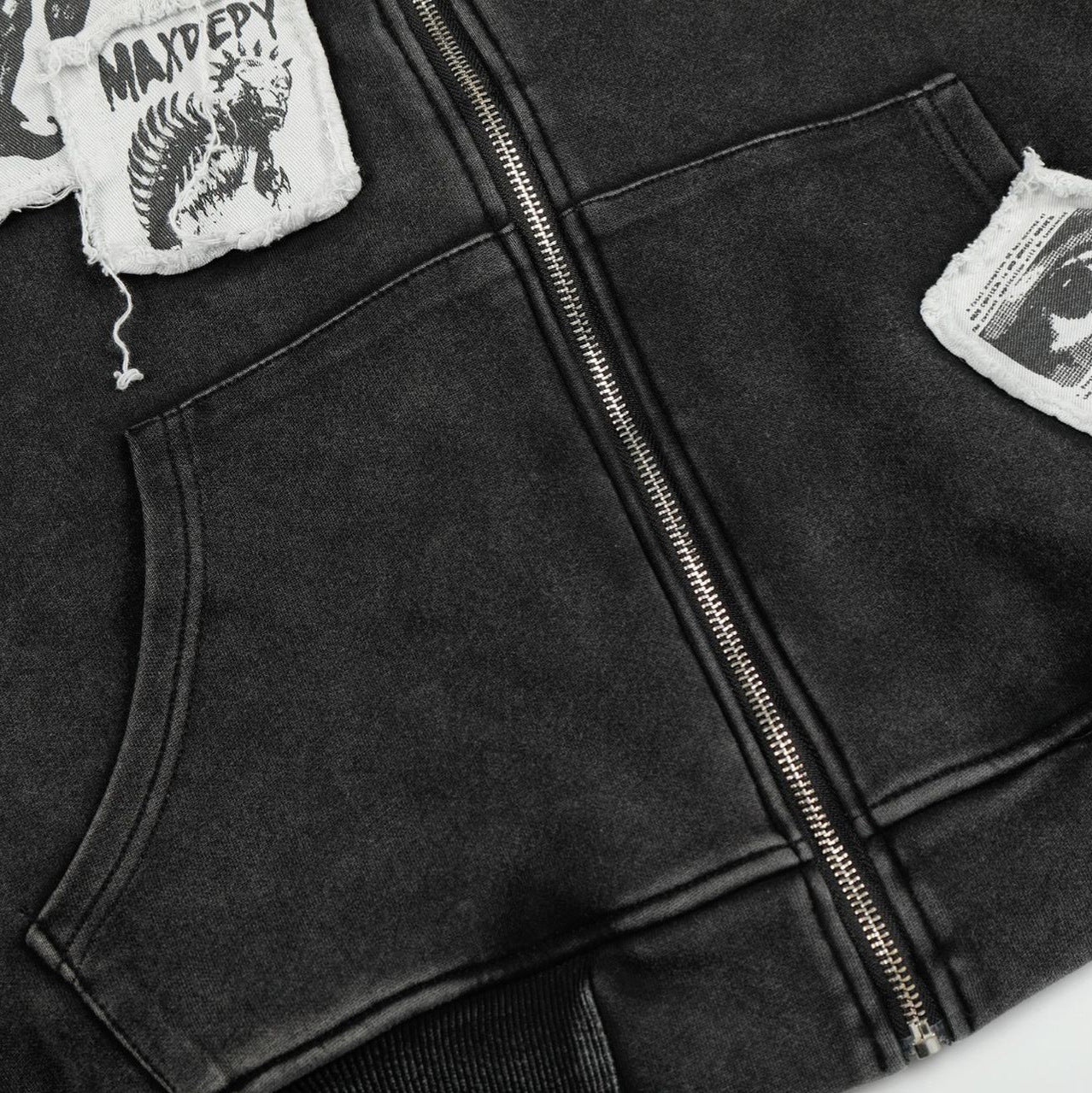 Mix Patch Graphic Washed Zipper Hoodie WN23598