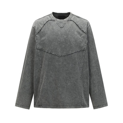 Washed Deconstructed Appliqué Oversize Long Sleeve T-Shirt WN24471