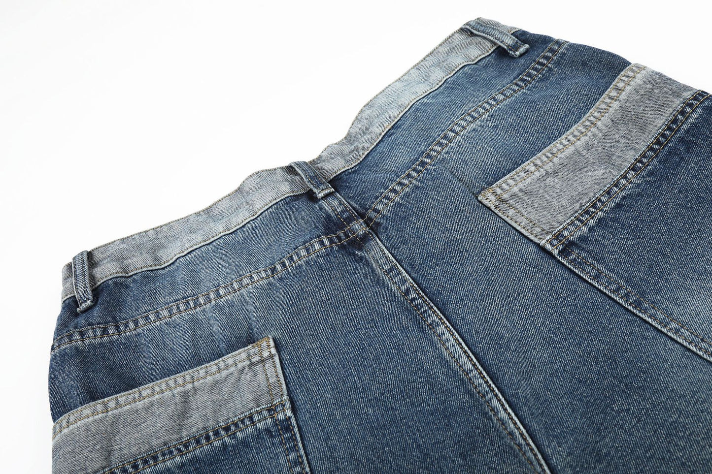 Color Block Washed Wide Leg Denim Half Jeans WN25961