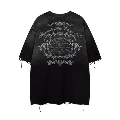 Gradient Washed Damage Oversize Short Sleeve T-Shirt WN26927