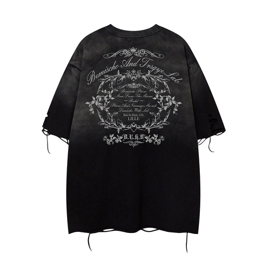 Gradient Washed Damage Oversize Short Sleeve T-Shirt WN26927