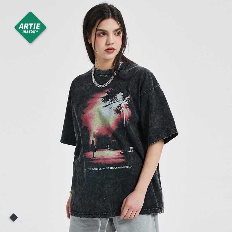 Landscape Print Round Short Sleeve T-Shirt WN7771