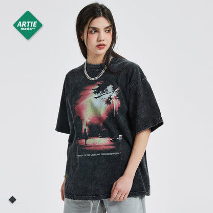 Landscape Print Round Short Sleeve T-Shirt WN7771