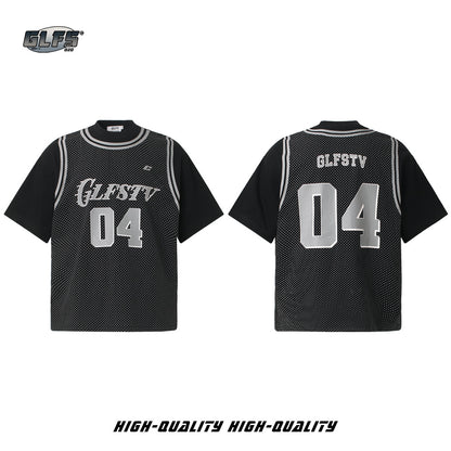 Fake Layered Mesh Number Print Short Sleeve T-Shirt WN26515