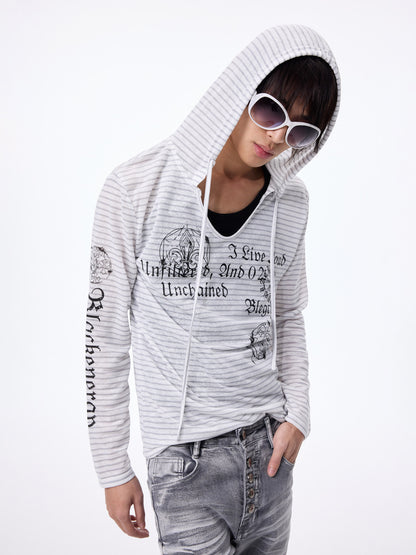 Striped Print Hooded Cropped Long Sleeve T-Shirt WN27315