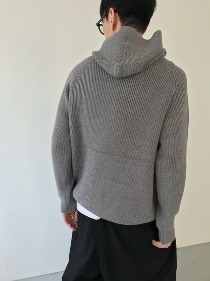 Button Design Knit Hoodie WN21628