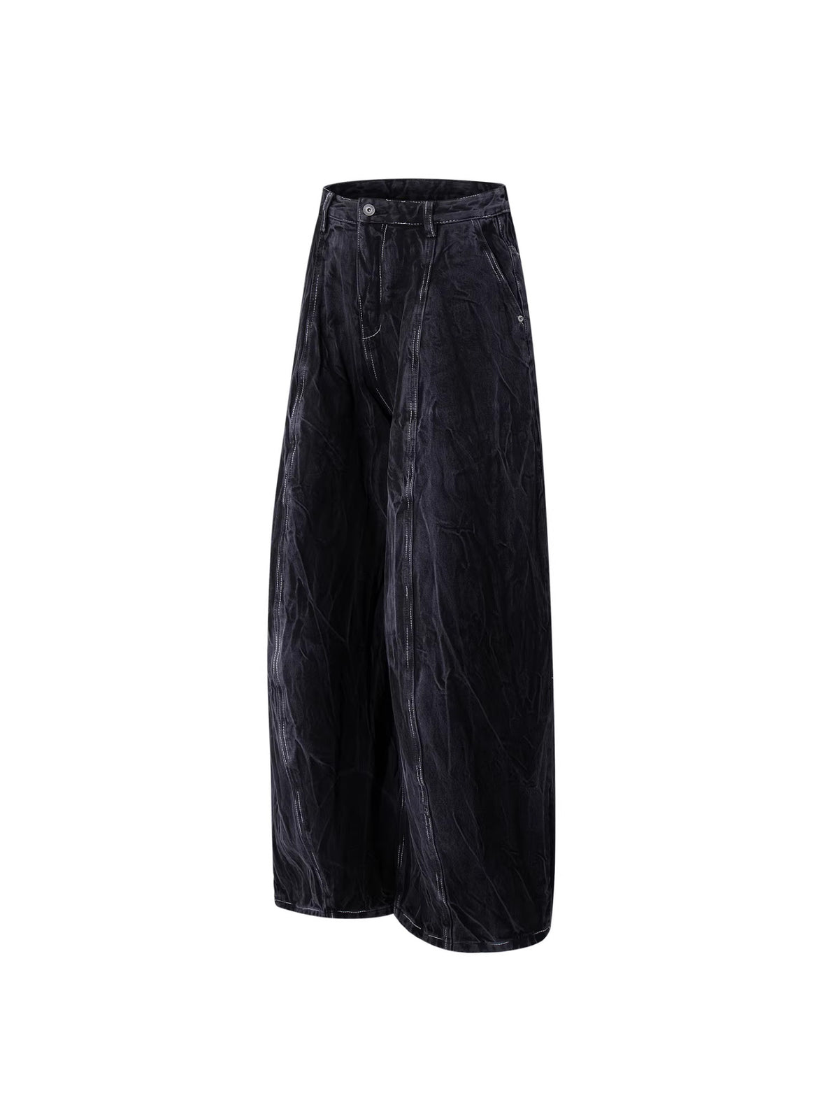 Wrinkle Texture Wide Leg Denim Jeans WN27788