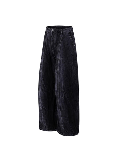 Wrinkle Texture Wide Leg Denim Jeans WN27788