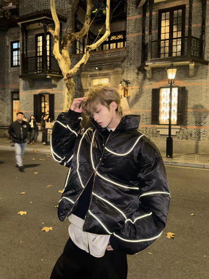 Reflective Stripe Glossy Puffer Jacket WN20726