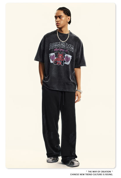 Washed Print Oversize Short-sleeve T-shirt WN6381