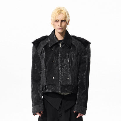 Fake Fur Mix Snake Texture PU Leather Jacket WN21781