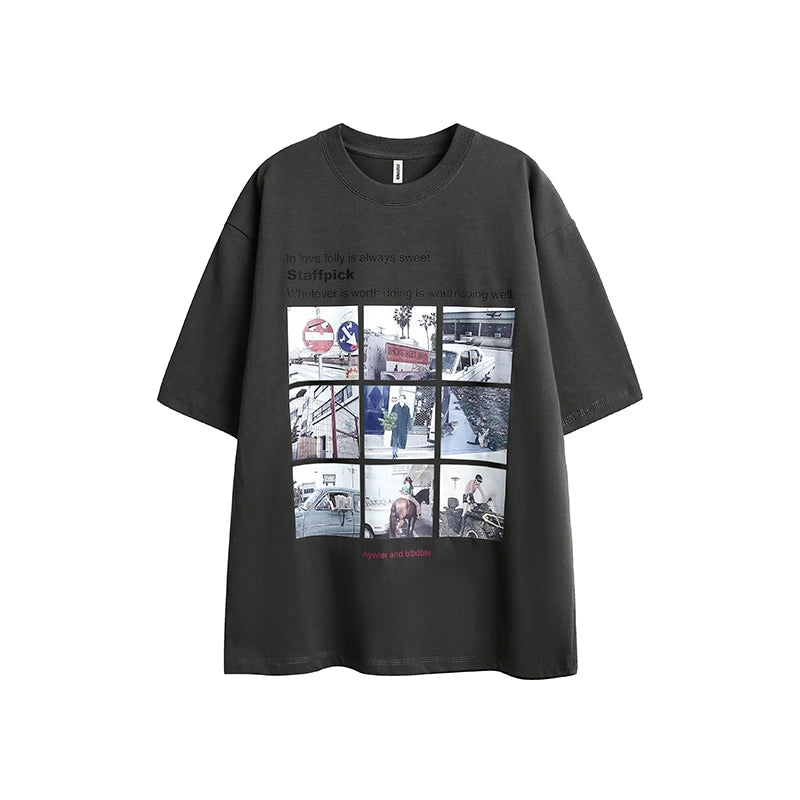 Nine Grid Portrait Print Short Sleeve T-shirt WN7537