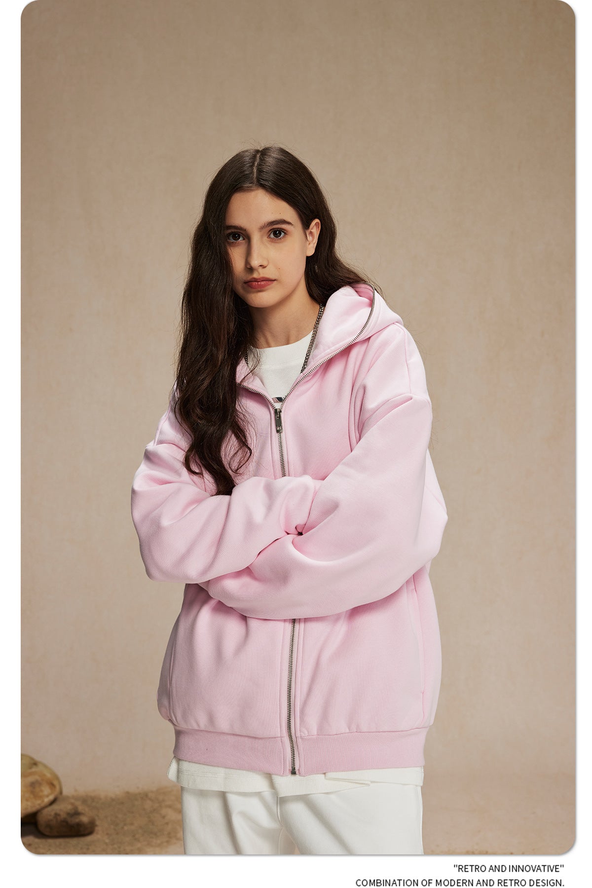 Oversize Plain Zipper Hoodie WN9971