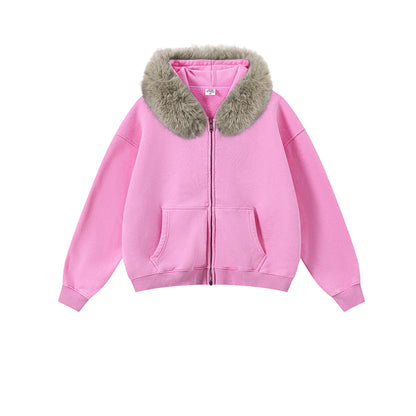 Fake Fur Collar Fleece Lining Zipper Hoodie WN23118