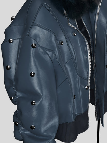 Fake Fur Collar Stud Oversize Puffer Jacket WN27139