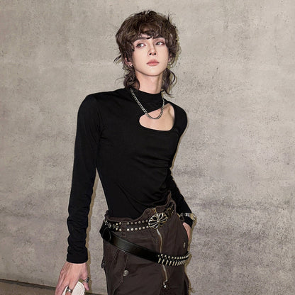 Cut-Out Design Long Sleeve T-Shirt WN25040