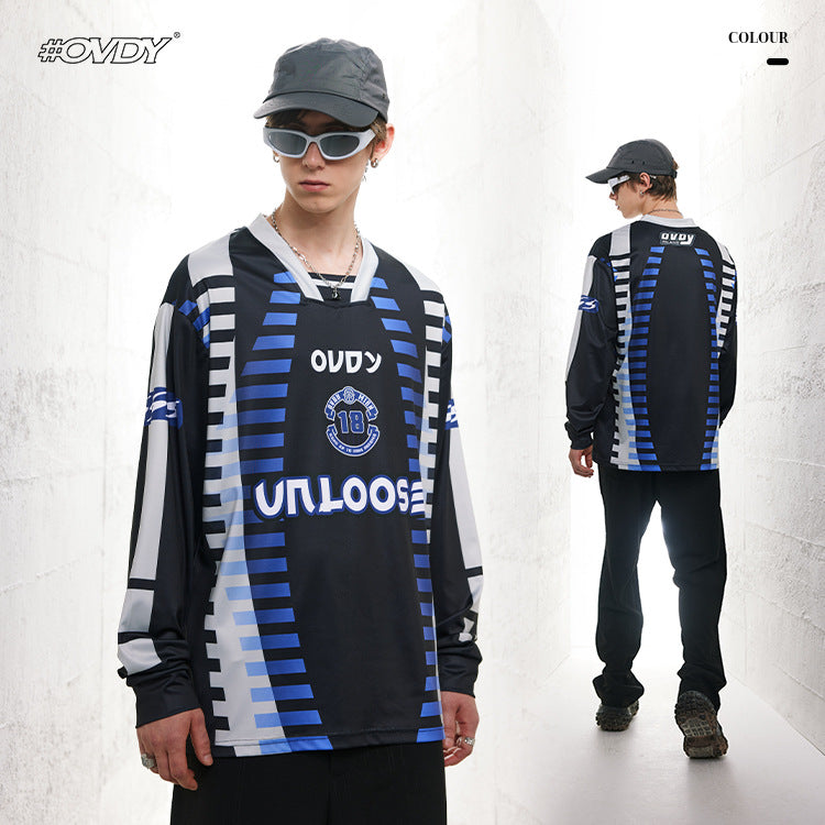 Racing-Inspired Letter Print Combed Cotton Oversize Long Sleeve T-Shirt WN12421