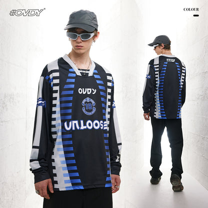 Racing-Inspired Letter Print Combed Cotton Oversize Long Sleeve T-Shirt WN12421