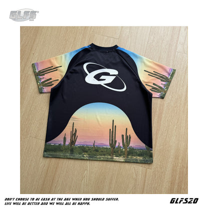 V-Neck Desert Landscape Print Short Sleeve T-Shirt WN26532