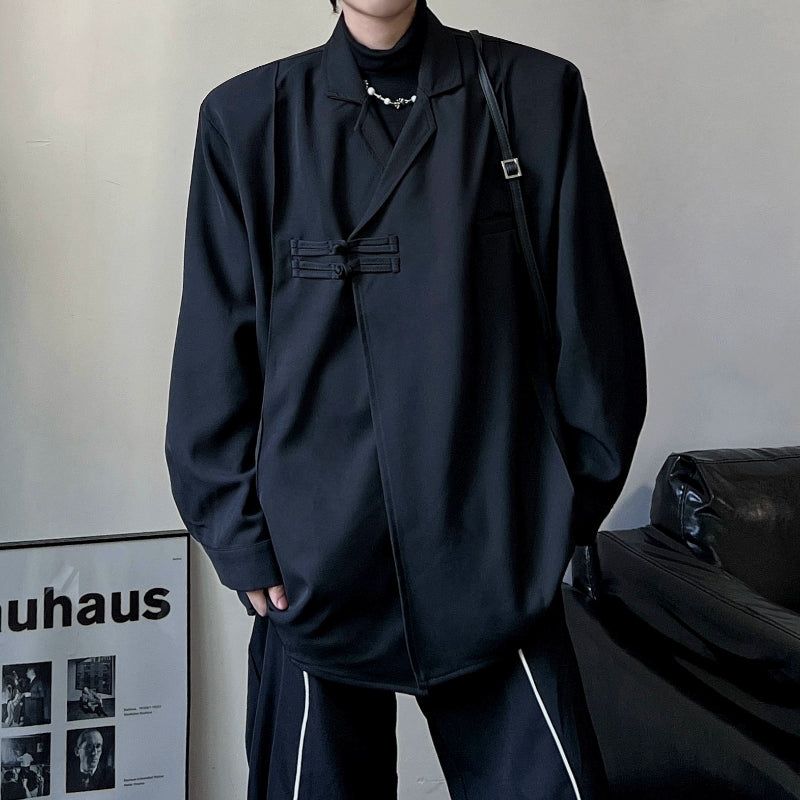 Chinese Style Asymmetrical Slant Opening Long Sleeve Shirt WN19333